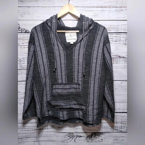 U.S. Vintage Dark‎ Gray & White Vertical Stripe Baja Hoodie size Medium